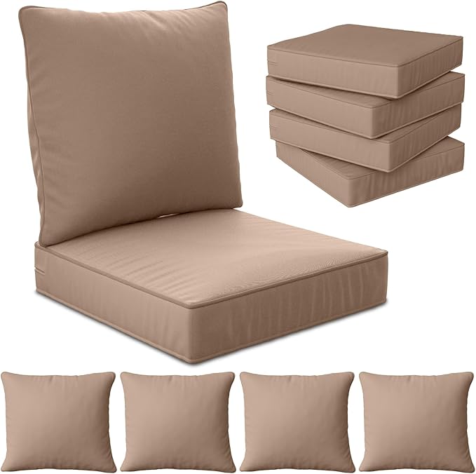 24" x 24" x 6" Outdoor Deep Seat Cushions Set - 4 Set Waterproof & Fade Resistant Patio Furniture Replacement Cushions, Non-Slip Outdoor Cushions Fit Loveseats, Couches, Chairs, and Sofas.