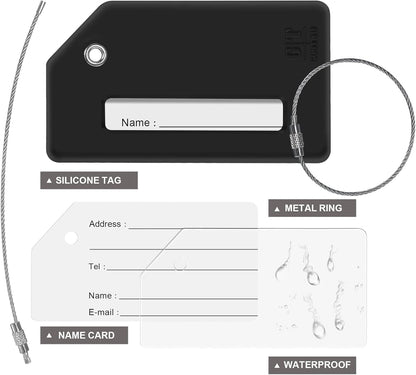 Gostwo 2 Pack Silicone Luggage Tags for Suitcases, 26 Initial Letter Baggage Labels Handbag School Bag Suitcase Instrument Tag with Stainless Steel Loop(Black)(Letter R)