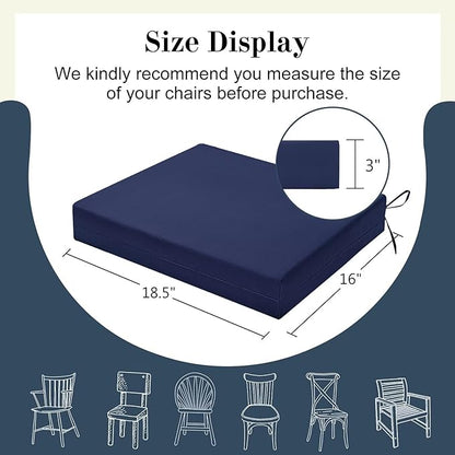 Cozyide Outdoor Chair Cushions, Waterproof Patio Seat Cushions with Adjustable Straps, Square Corner Patio Chair Cushions for Garden, Navy, 18.5x16x3 Inch (Pack of 4)