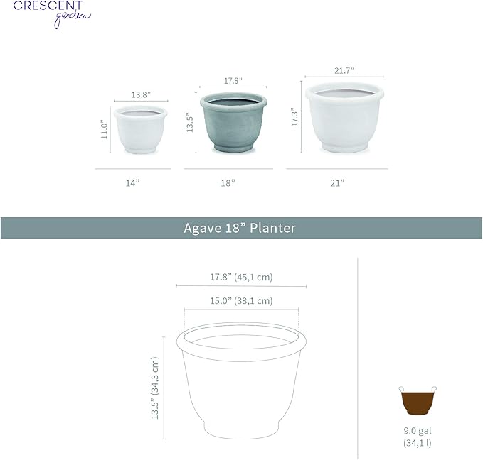Crescent Garden Agave Planter, Classic Lightweight Resin Planter - UV-Resistant Flower Pots - Indoor & Outdoor Pot for Flowers, Houseplant, Herbs, 21" W x 17" H (Parchment)