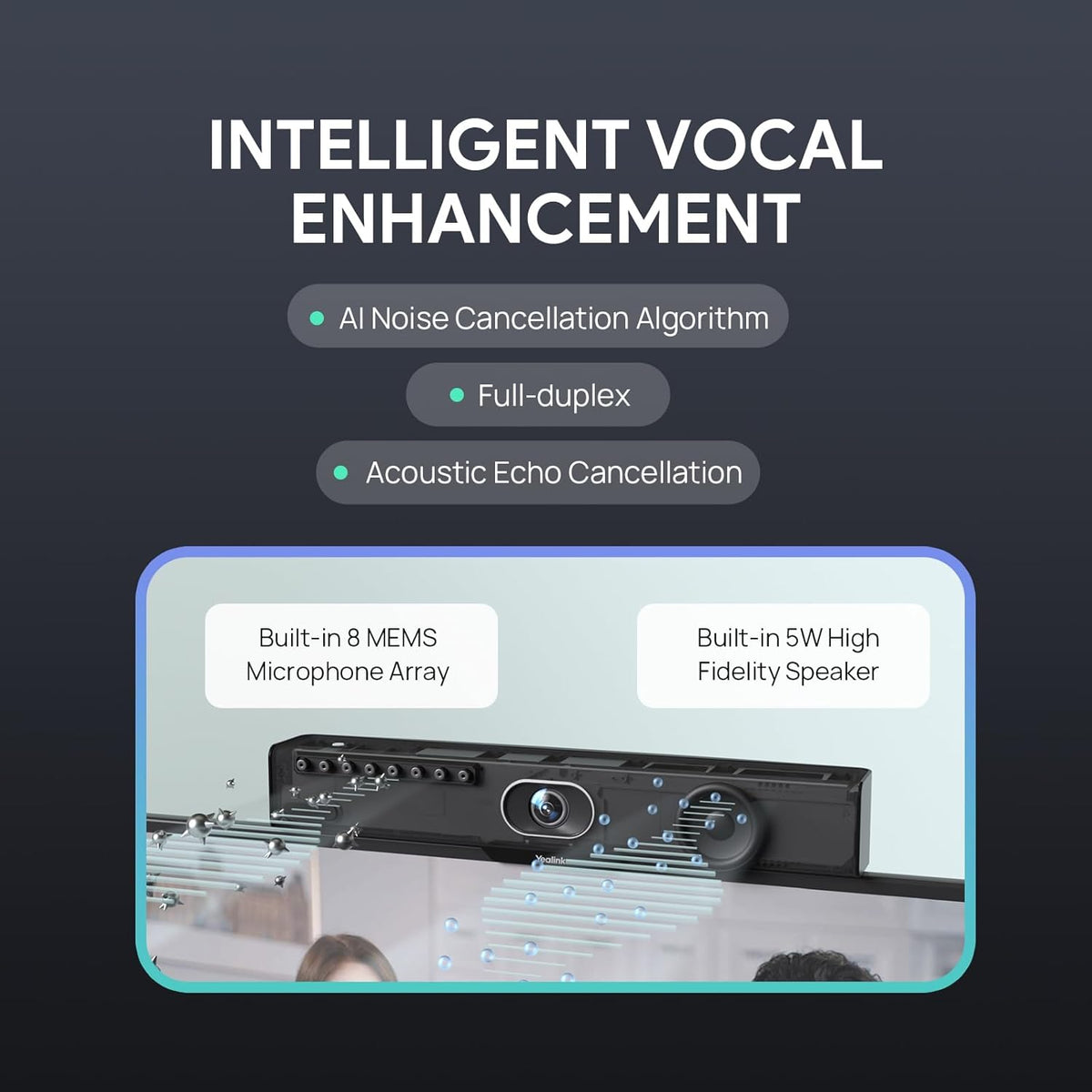 Yealink Video Conference Camera, 4K Webcam, 120° Ai Auto Framing, 8 Microphone Arrays & Speaker Tracking, Ai Noise Cancellation Teams Certified, Meetingbar A10 All-in-one Conference Room Camera System