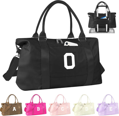 Initial Travel Duffel Bag Sports Gym Bag for Boys Teen Birthday Gifts,Black Personalized Weekender Bag Carry On Tote Bags for Men,Waterproof Overnight Luggage Bag Airplane Travel Essentials(Letter O)