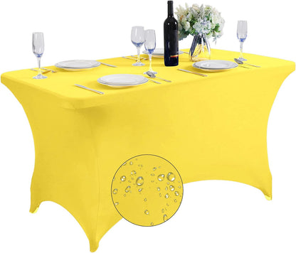 SuperO Waterproof Spandex Table Cover for 4FT Table Universal Fitted Stretch Tablecloth for Party, Banquet, Wedding and Events-Yellow