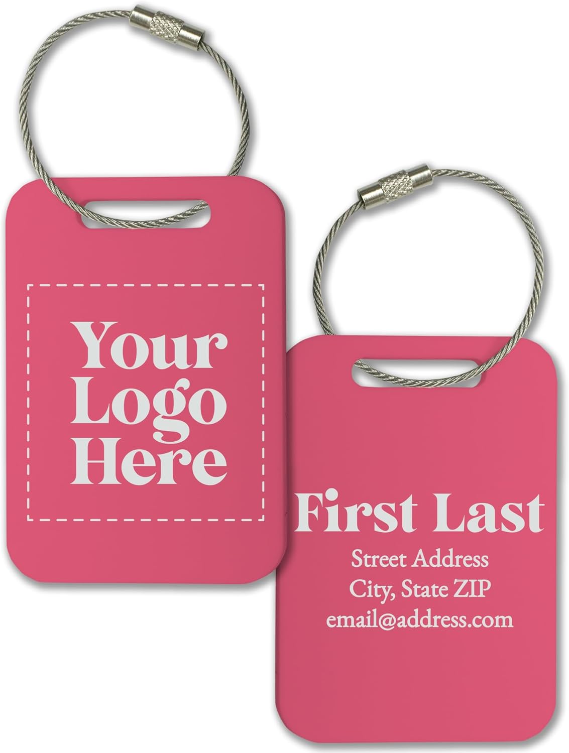 Personalized Logo Name Tag for Luggage (3 or 6 Count Pack) | Custom Tag for Suitcase | Acrylic Name Tag for Travel | Choose Your Font & Color | Backpack ID Label (Logo, Pink)
