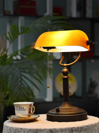 Newrays Matted Amber Glass Bankers Desk Lamp, Stepless Dimmable Table Lamp Plug