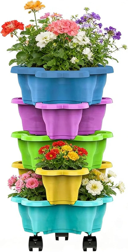 Stackable Planter - Multi-Tier Garden Pot System, Weatherproof Vertical Growing Container | Drainage Flower Vegetable Planters, Indoor Outdoor Herb Pots for Balcony Patio Yard Lawn Farming Decor