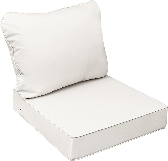 AAAAAcessories Outdoor Seat Cushions for Chairs, Fade-Resistant, Waterproof Patio Furniture Replacement Cushions, 22" x 22" x 3" + 22" x 17", Creamy White