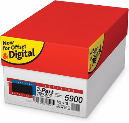Superior 8.5 x 11 Carbonless Paper, 3 Part Reverse (Bright White/Canary/Pink), 1340 Sets (4000 Sheet)