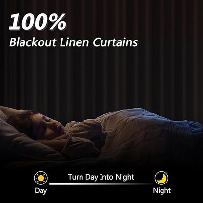 Guken 100% Blackout Curtains 120 Inch Length 2 Panels Set for Living Room Bedroom Back Tab Thermal Insulated Black Out Linen Drapes Room Darkening New Purple,52x120