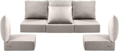 Luxury 24x24x6 Outdoor Cushions for 5-Seat Sectional Sofa Set of 5 - Water-Repellent 11-Piece Patio Cushion Set for Outside Rattan Wicker Loveseat Chair L-Shape Couch - Beige/Classic