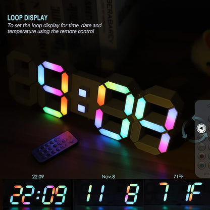 KOSUMOSU LED Wall Clock 15" RGB Digital LED Clock