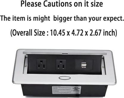 UL Approval Power Strip, Hidden Pop Up Outlet Table Connection Box, Desktop Socket with 2 Outlets & 2 USB Charging Ports for Conference Room Countertop (Silver)