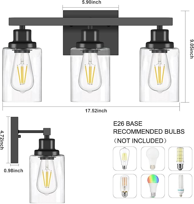 DIKAIDA 3-Light Bathroom Light Fixtures, Modern Bathroom Wall Lights Over Mirror