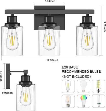 DIKAIDA 3-Light Bathroom Light Fixtures, Modern Bathroom Wall Lights Over Mirror