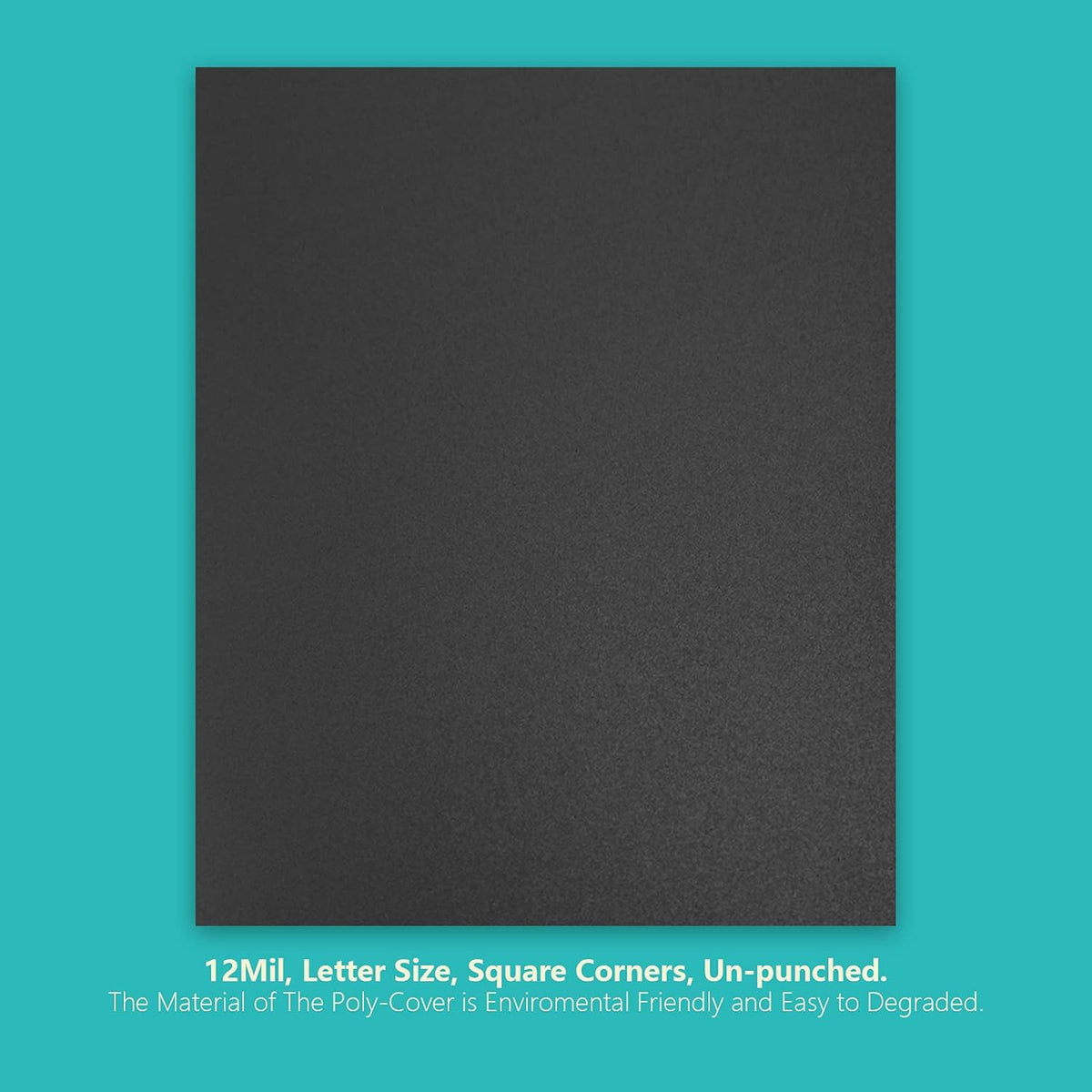 Binditek 200 Pack 12 Mil Sand-Textured Polycover, Midweight Binding Front and Back Covers, Lightly Sanded Finish, 8-1/2" x 11", Square Corners, Un-Punched, Black, Office Supplies