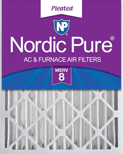 Nordic Pure 20x20x4 (Actual Size: 19 1/2 x 19 1/2 x 3 5/8) Pleated MERV 8 Air Filter 1 Pack