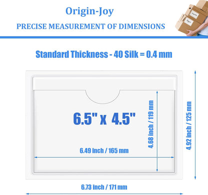 Origin-Joy 25 PCS Self-Adhesive Index Label Pockets, Clear Plastic Peel & Stick Card Holders with Top Open for Loading (6.5 x 4.5 inch)