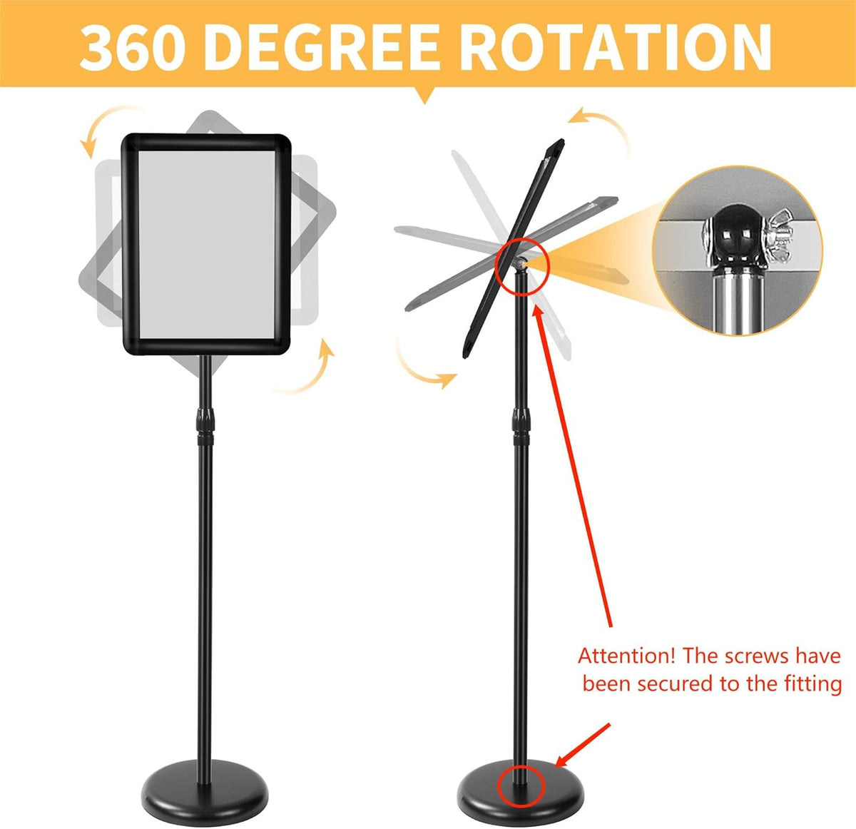 2 Pack Sign Holder Stand 8.5 x 11, With 3-Prong-Base & Round Base, Poster Stand Aluminum Snap Open Frame for A4 Size Outdoor Indoor Sign Stand, Height Adjustable-Black