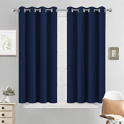 Yakamok Navy Blue Blackout Curtains for Bedroom, Light Blocking Window Treatment Drapes - Plain Solid Grommet Top Curtains(52Wx45L, 2 Panels)