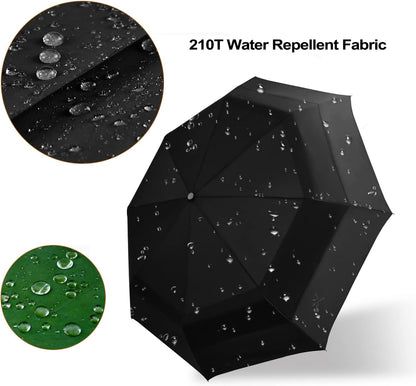 Lejorain Large Folding Golf Umbrella - Compact Mens Umbrellas Travel Rain and Windproof 54inch Collapsible Automatic Open Close Umbrella 210T Teflon Vented Double Canopy
