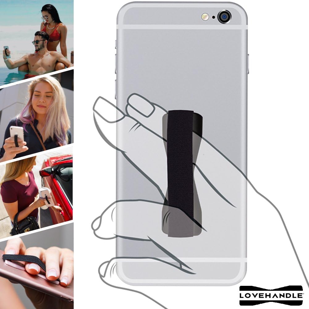 LOVEHANDLE Universal Phone Grip for Smartphones & Mini Tablets - Phone Holder for Hand - Wireless Charging Compatible - Made in The USA - Wavy American Flag with Black Base