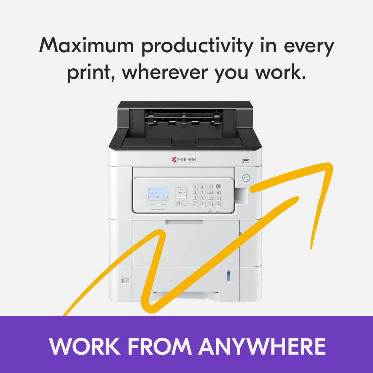 KYOCERA ECOSYS PA4000cx Color Laser Printer 42 ppm, 1200 dpi, Gigabit Ethernet, 5 Line LCD with Hard Key Control Panel, 650 Sheet Capacity