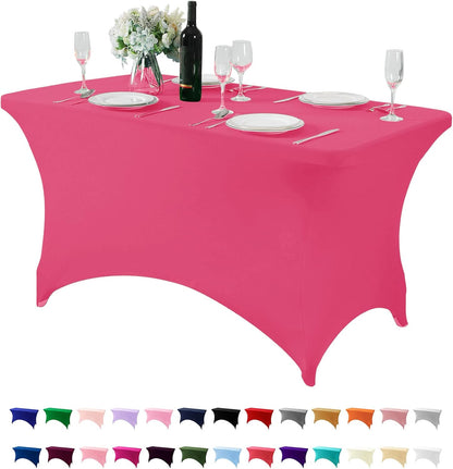 Spandex Table Cover for 4FT or 6ft or 8ft Table Universal Fitted Stretch Tablecloth for Party, Banquet, Wedding and Events-Hot Pink