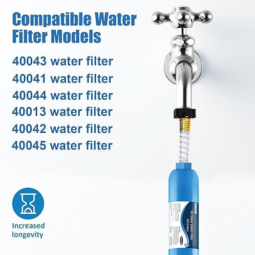 RV Inline Water Filter with Flexible Hose Protector, Certified by NSF to Reduce Bad Taste, Odors, Rust, Chlorine, Lead, Fluoride and More Sediment in Drinking Water (2 Packs)