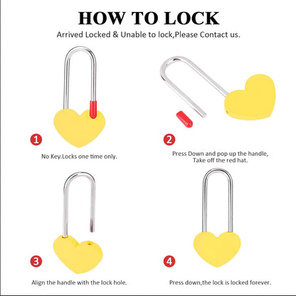 10PC 3.5" 50mm Love Lock Heart Padlock,Yellow Single Heart Wish Lock for Lovers Wedding,Valentines,Anniversary,Travel, Valentines Day, Bridge(NO Key)