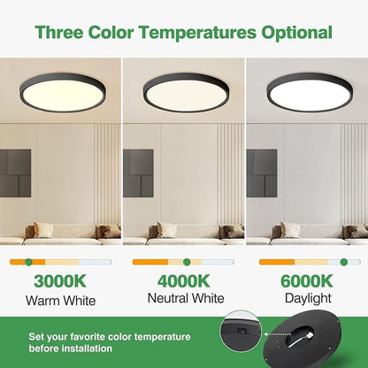 6PK 15.8 Inch LED Flush Mount Ceiling Light Black, 3000K/4000K/6000K CCT