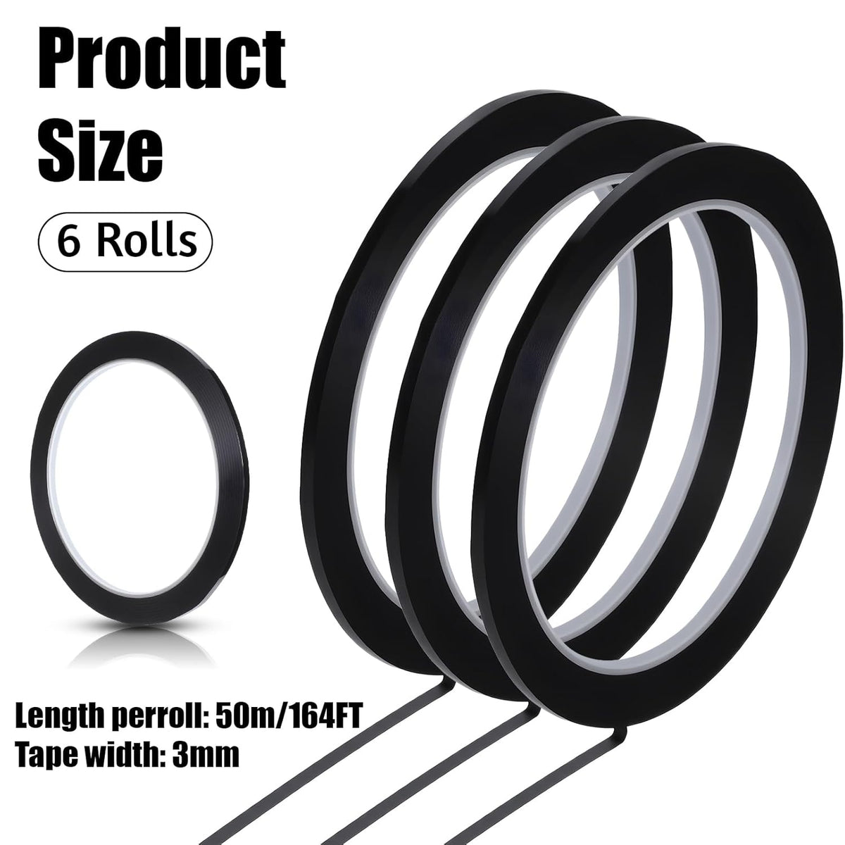 6 Rolls Black Whiteboard Grid Marking Tape, 3 mm Width Pinstripe Tapes 164 Feet Thin Dry Erase Tapes Self Adhesive Graphic Tape for Art Crafts Electrical Office