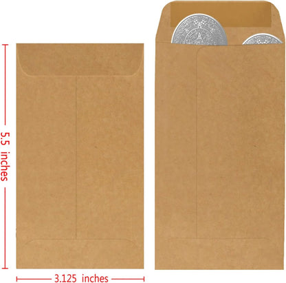 200 Pack #5 Kraft coin envelope 3.125 x 5.5 inches Kraft Envelopes Classic Small Parts Envelopes with Self Adhesive Gummed Flap for Coins Cash Credit Cards Seeds