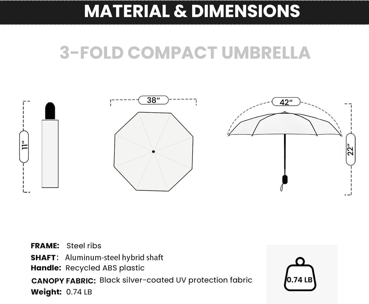 SIEPASA Compact Travel Umbrella - Windproof Auto Open/Close, Lightweight Folding Umbrella wIth Fiberglass Frame & Waterproof Canopy. Fits Backpack/Purse. (Pink Cherry Blossom)