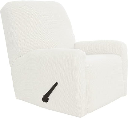 Easy-Going Recliner Stretch Sofa Slipcover Sofa Cover 4-Pieces Furniture Protector Couch Soft with Elastic Bottom, Spandex Jacquard Fabric Small Checks(Recliner,Cream)