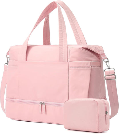 Vorspack Duffle Bag for Travel - 30L Gym Bag for Women Men Personal Item Travel Bag with Shoe Pocket Toiletry Bag Lightweight Carry On Bag for Weekender Overnight Sports - Pink