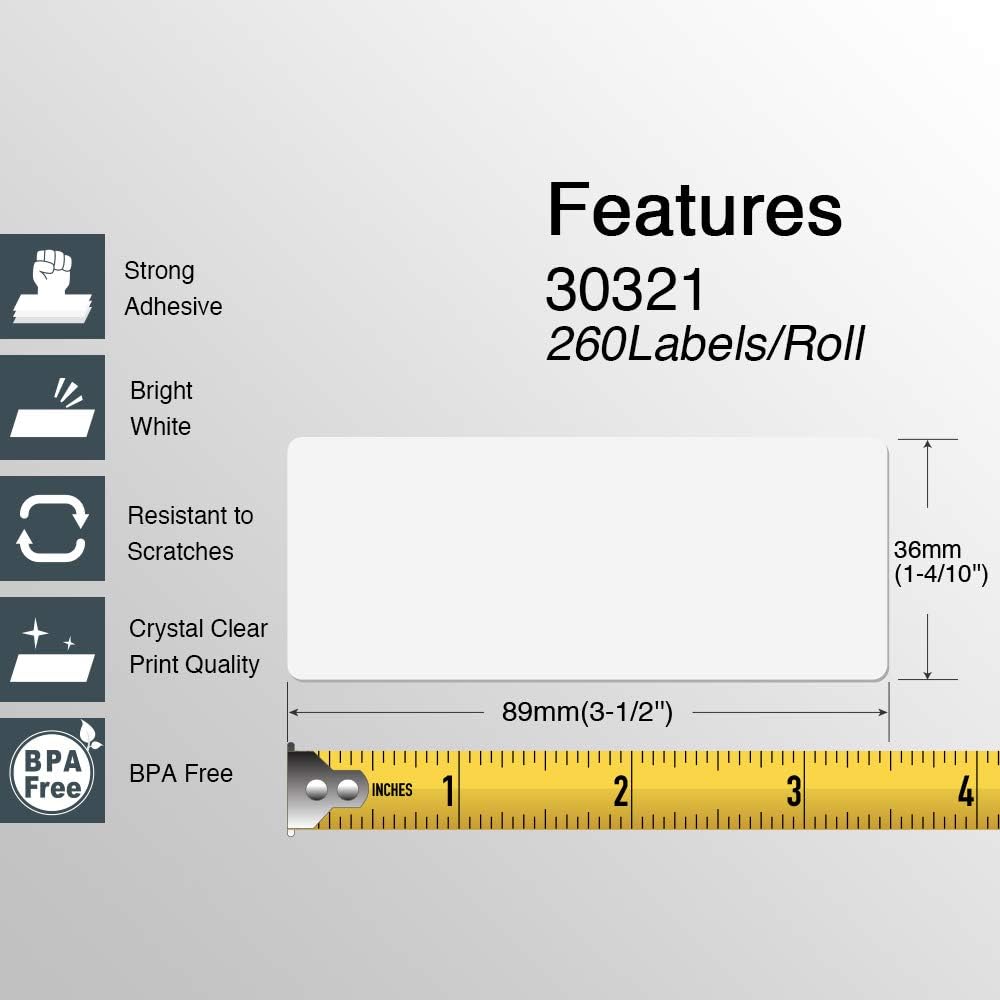 BETCKEY Colored Labels Compatible with Dymo 30321 (1-4/10" x 3-1/2") Large Address Labels, Compatible for Dymo LabelWriter Thermal 450, 4XL & Zebra Desktop Printers [6 Rolls, 1560 Labels, Yellow]