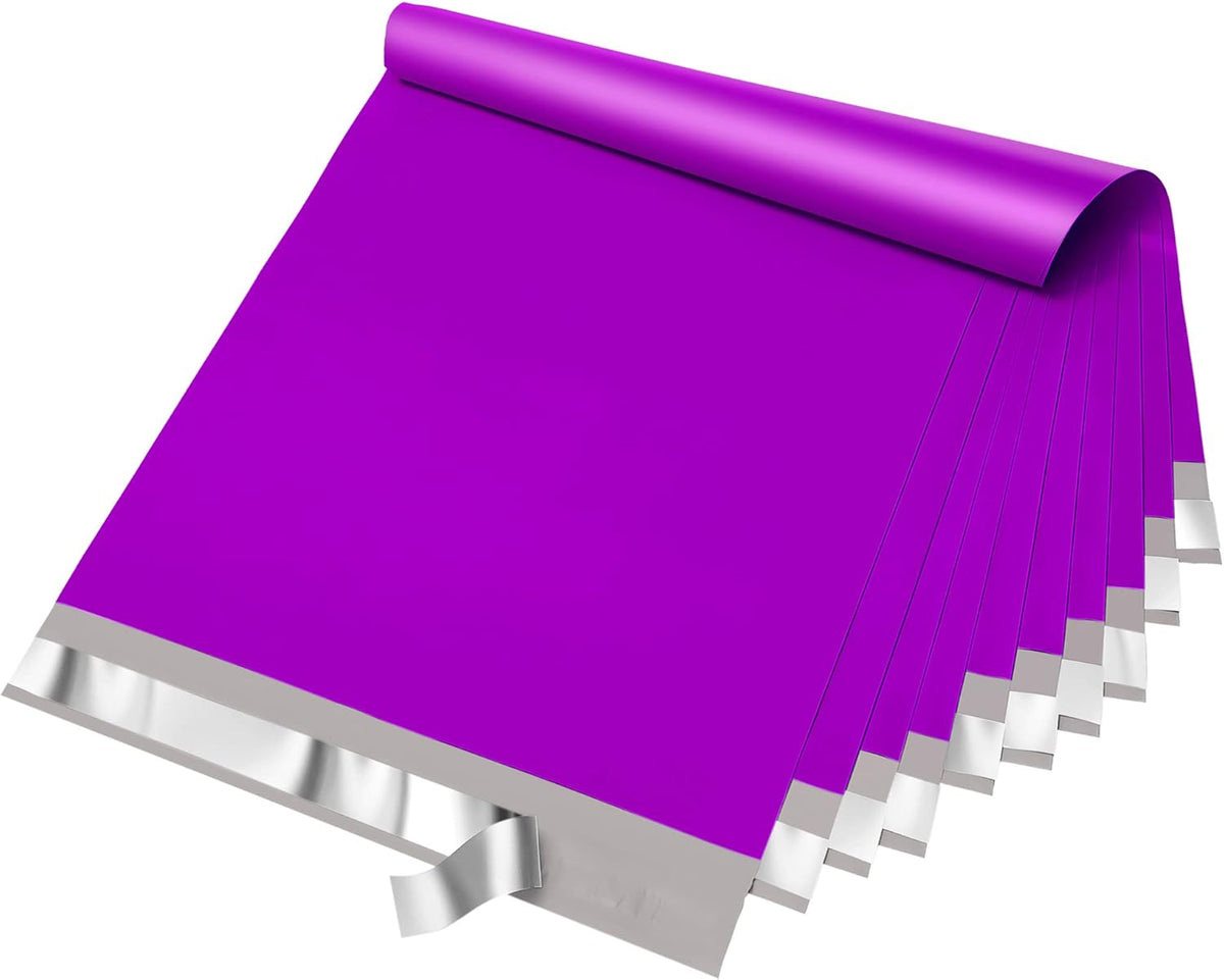 Fuxury12X15.5" 100Pcs Poly Mailers Bags for Small Business, Waterproof Plastic Shipping Bags for Clothing, Self Seal Tear-proof Mailing Envelopes Bulk- Purple