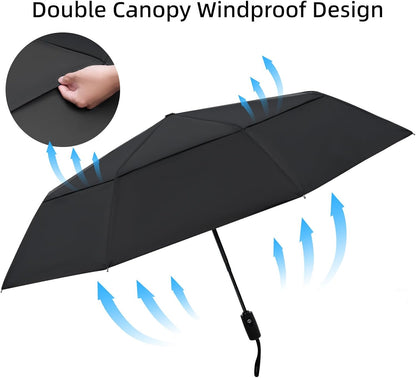 TradMall 2 Pack Travel Umbrella, Double Vented Canopy Windproof Automatic Strong Compact Folding Umbrellas for Rain Women and Men