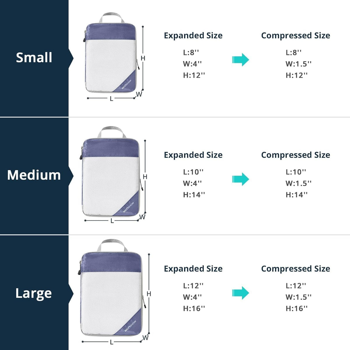 Compression Packing Cubes 3 Set, Compressible Space-Saving Packing Cubes for Travel - Compression Bags, Luggage Organizer, Travel Essentials for Women, Bluish Purple