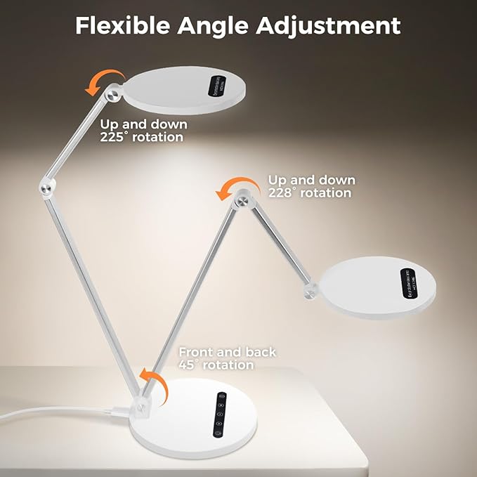 LED Desk Lamp for Home Office, Eye-Caring Desk Light for Video Call, Dimmable 3