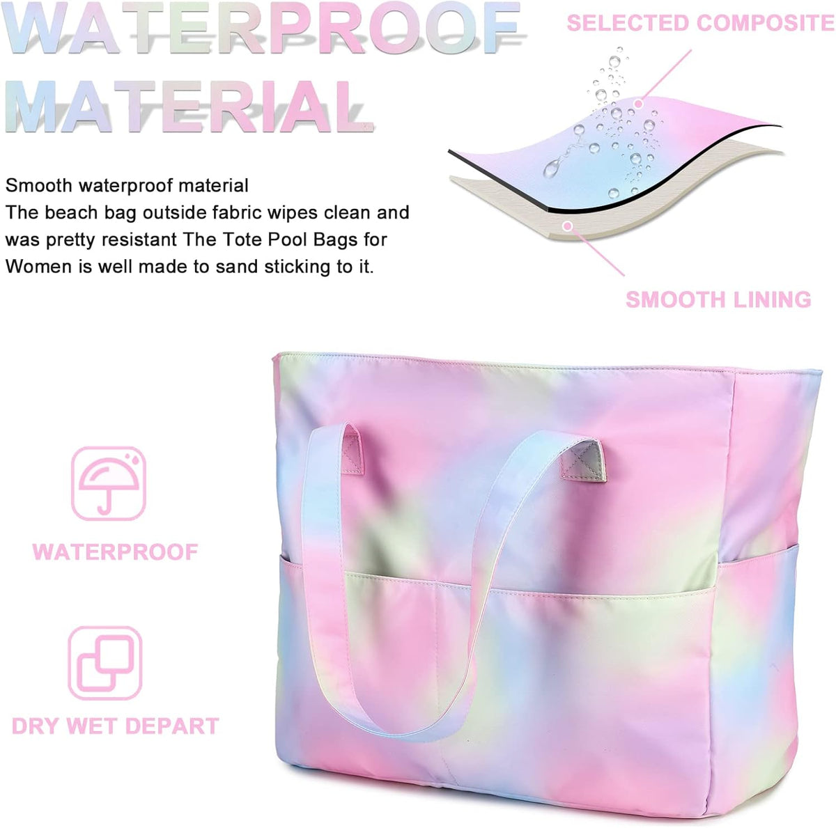 Beach Pool Bags Tote for Women Ladies Large Gym Tote Carry On Bag With Wet Compartment for Weekender Travel Waterproof