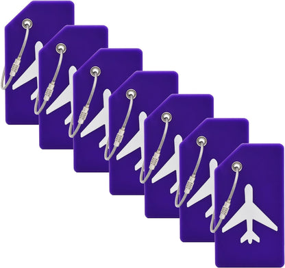 7 Pack Silicone Luggage Tag Baggage Handbag Travel Suitcase Tags with Name ID Card Perfect to Quickly Spot Luggage Suitcase (Purple)