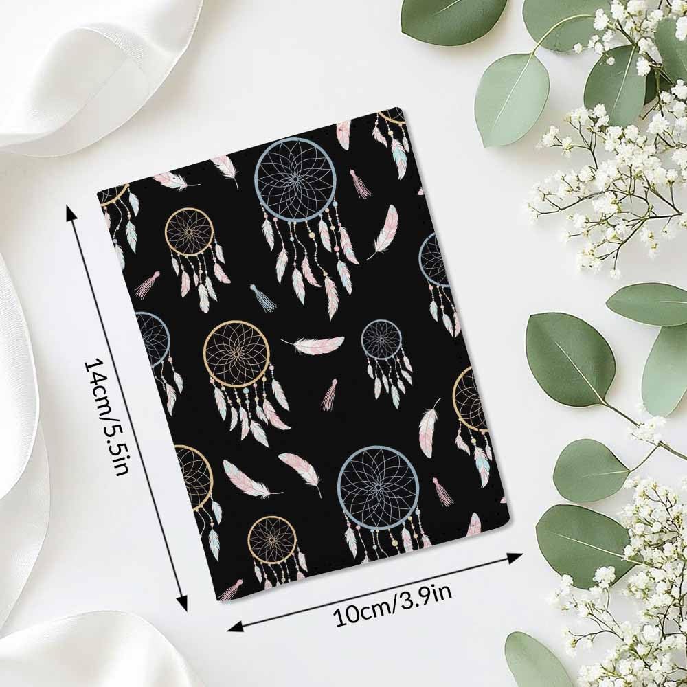 Dream Catcher Passport Holder for Travel Feathers Boho Style PU Leather Passport Cover Wallet Cute Passport Card Holder for Women and Men