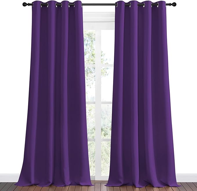 NICETOWN Purple Blackout Curtains 96 inches Long, Niose Reducing and Thermal Insulated Room Darkening Curtains for Girls Bedroom Living Room Window Decoration (55 inches Wide, 2 Panels)