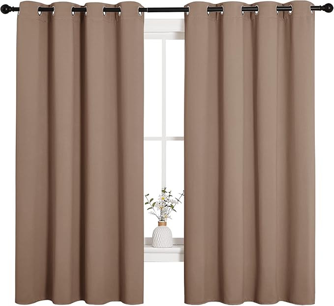 NICETOWN Blackout Window Curtains and Drapes for Kitchen, Window Treatment Thermal Insulated Solid Grommet Blackout Drapery Panels (Set of 2, 55 by 68 inches, Cappuccino)