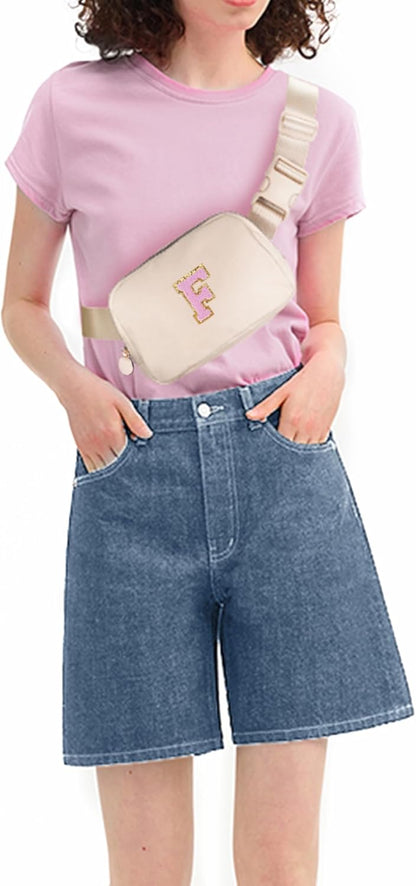 Personalized Belt Bag for Women Girls - Fashion Mini Waist Packs with Adjustable Strap - Trendy Travel Fanny Pack Crossbody Bags with Initial Letter - Teen Gifts | Cream,F