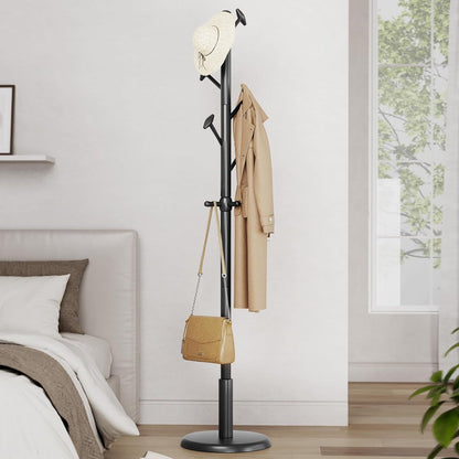 Solid Wood Coat Rack Freestanding Coat Tree with 10 Hooks for Bedroom, Livingroom, Entryway, Sturdy Coat Hanger Stand for Hats, Coats, Scarves, Handbags, Purses