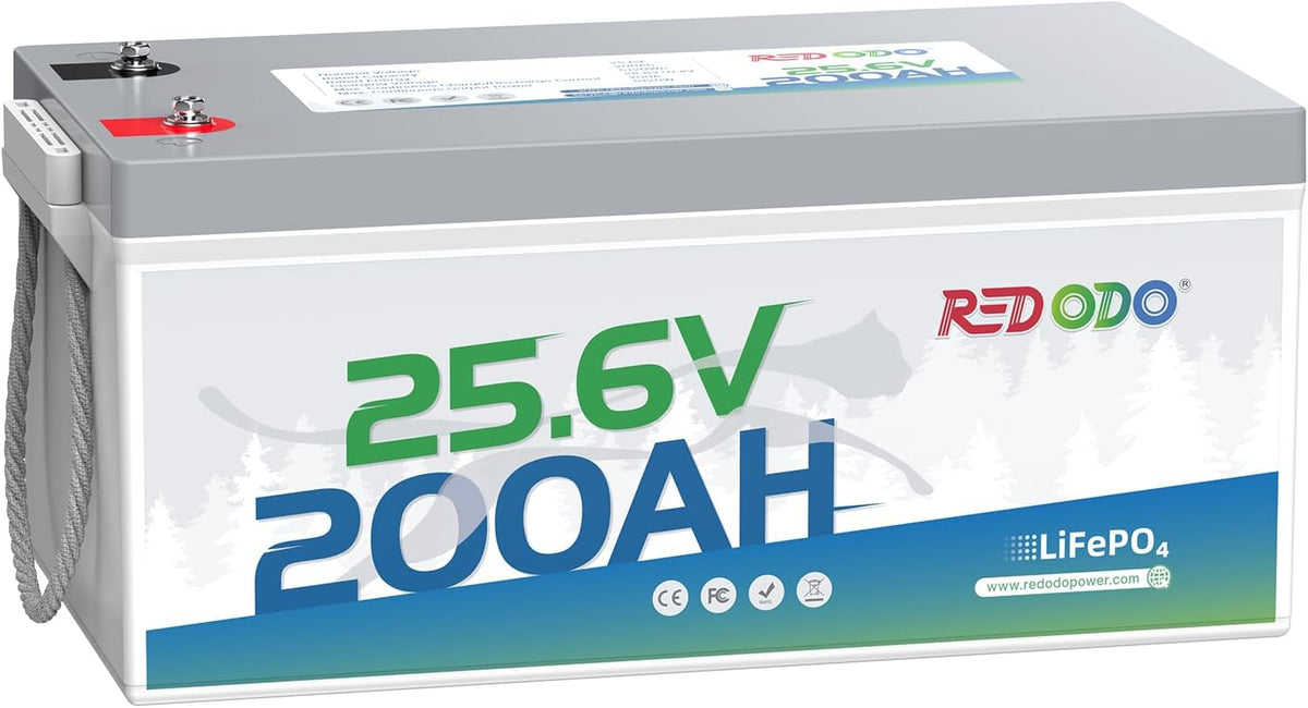 Redodo 24V 200Ah LiFePO4 Lithium Battery, Built in 200A BMS, Max. 5120Wh Energy, Up to 15000 Deep Cycle Lithium Battery, Perfect for Solar Home System, RV, Off Grid, Marine