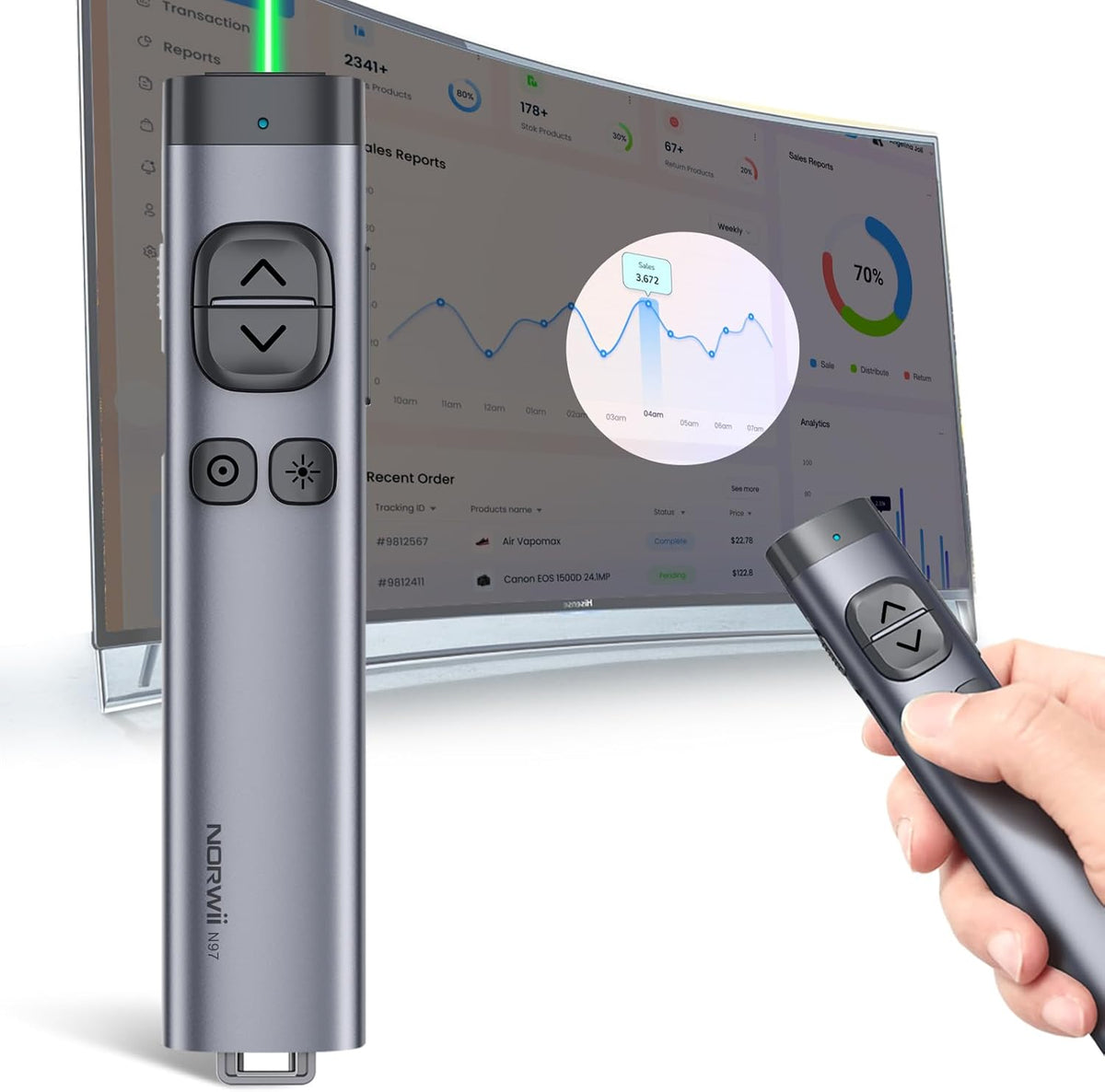 Norwii N97s TV Screen Presentation Clicker for powerpoint presentations, powerpoint clicker, Presentation Remote, Bluetooth Wireless Presenter, Digital Pointer for TV Screen Under Win/Mac