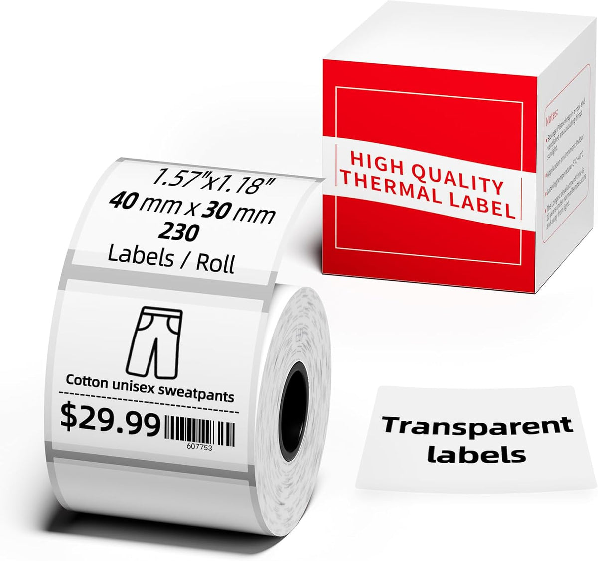 M100 Clear Thermal Label 1.57'' x 1.18'' (40 x 30 mm), Multi-Purpose Adhesive Transparent Thermal Labels Compatible with Label Maker M110/ M220/ M221/ M120/ M260/M150/M250, 230 Labels/Roll